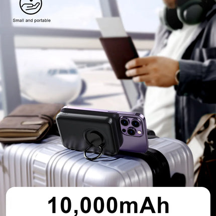 باور بانك لاسلكي مغناطيسي من جوي روم بقوة ٢٠ واط مع حامل حلقي، سعة ١٠٠٠٠ مللي أمبير/ساعة | JR-W050