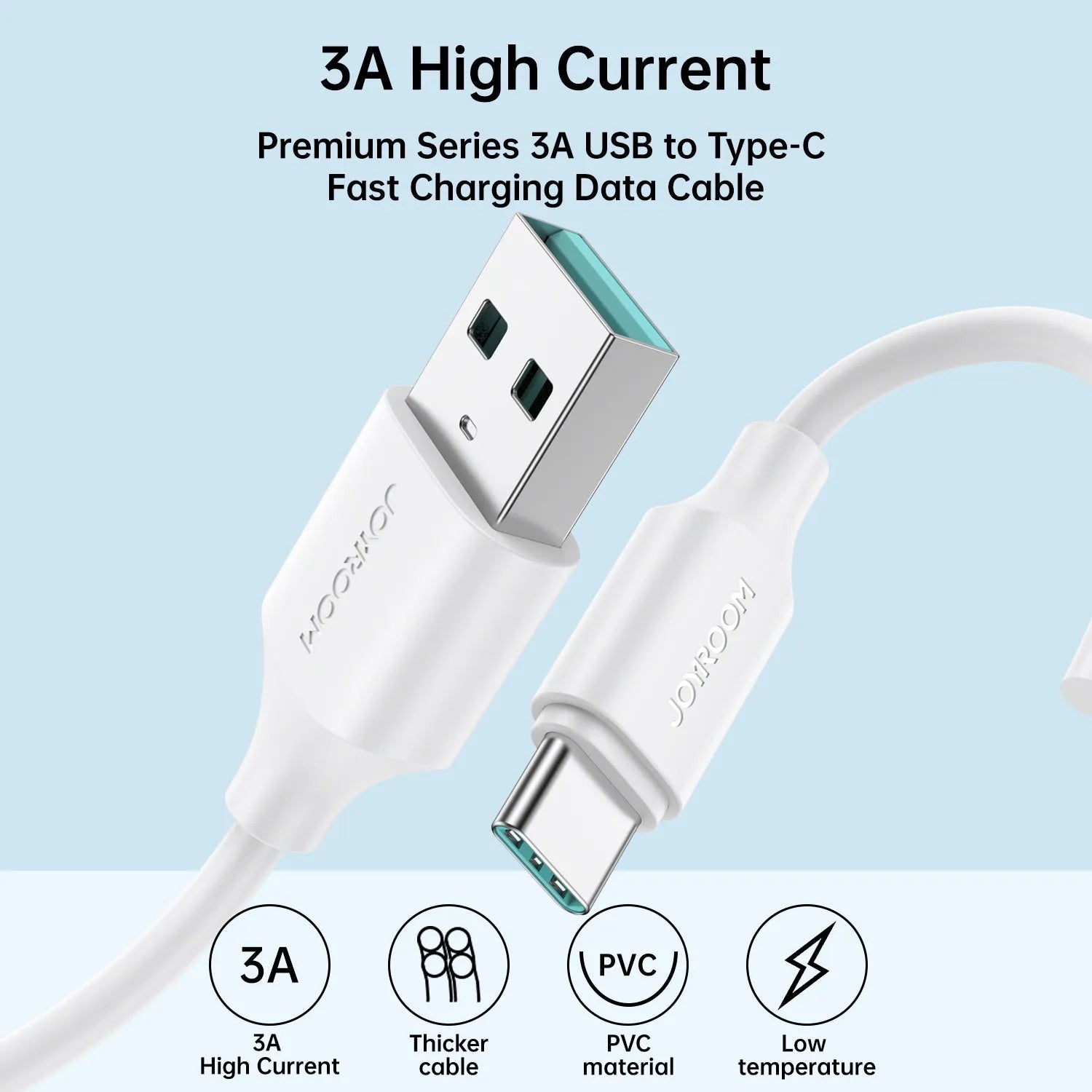 كابل بيانات وشحن سريع USB-A إلى Type-C بطول 2 متر جوي روم | S-UC027A9 كابل بيانات وشحن سريع USB-A إلى Type-C بطول 2 متر جوي روم | S-UC027A9
