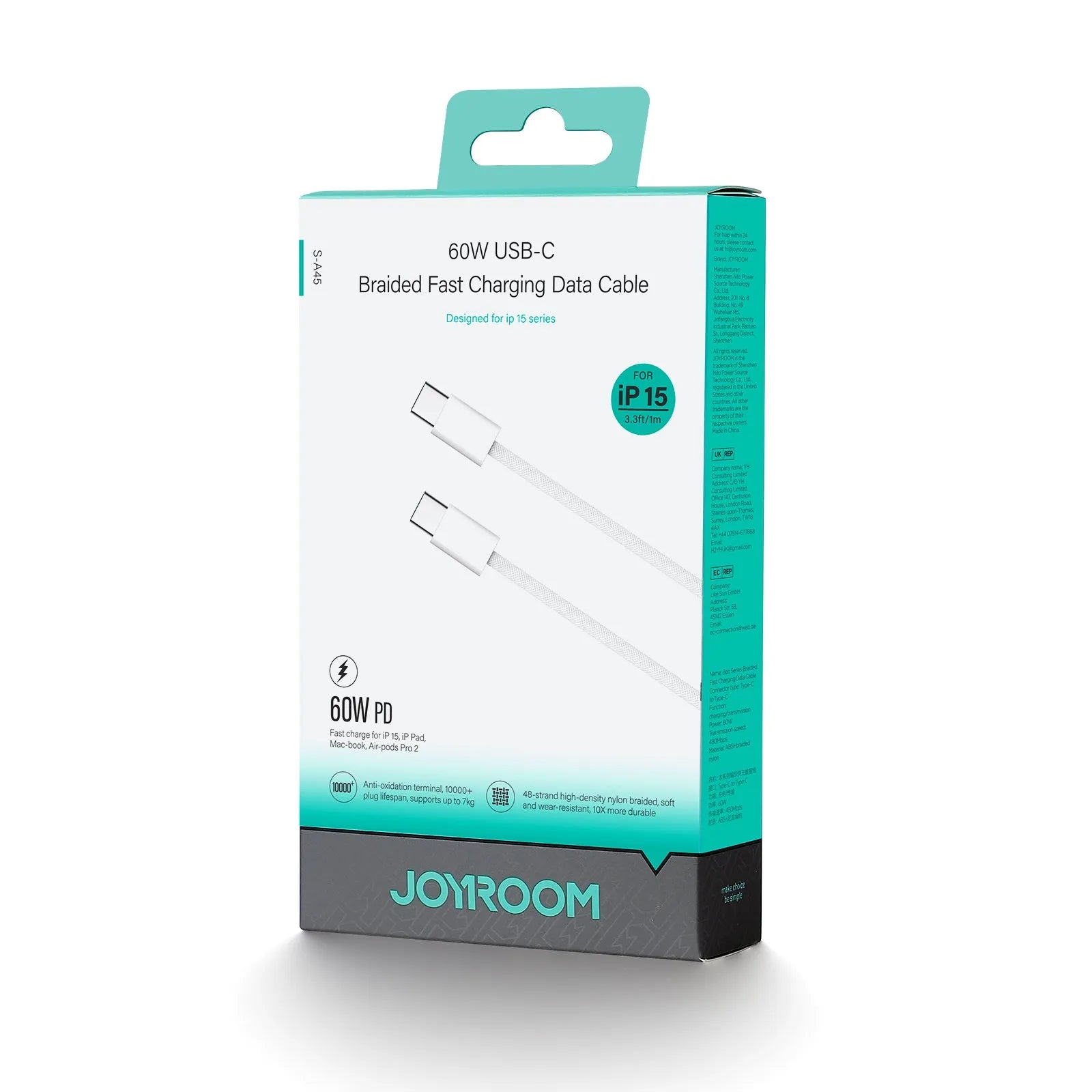 JOYROOM Braided 60W Fast Charging Data Cable Type-C to Type-C | A45 JOYROOM Braided 60W Fast Charging Data Cable Type-C to Type-C | A45