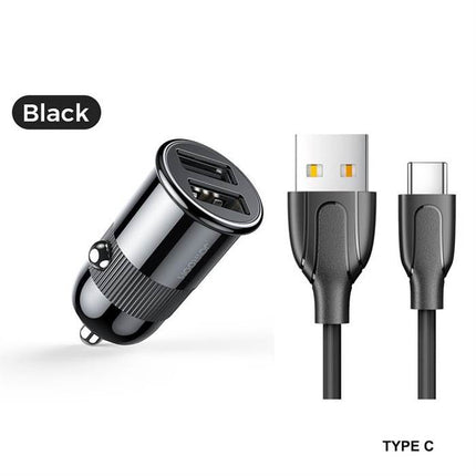 Dual USB Car Charger with Type-C Cable