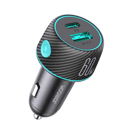 60W Multi-Color Car Charger with Light Button