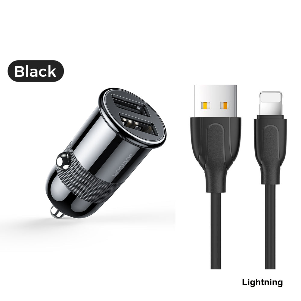 شاحن سيارة USB مزدوج مع كابل Lightning شاحن سيارة USB مزدوج مع كابل Lightning