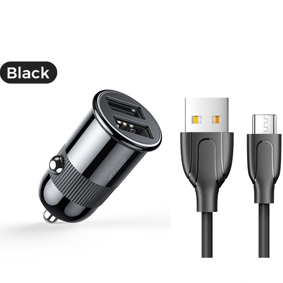 شاحن سيارة USB مزدوج مع كابل Micro USB شاحن سيارة USB مزدوج مع كابل Micro USB