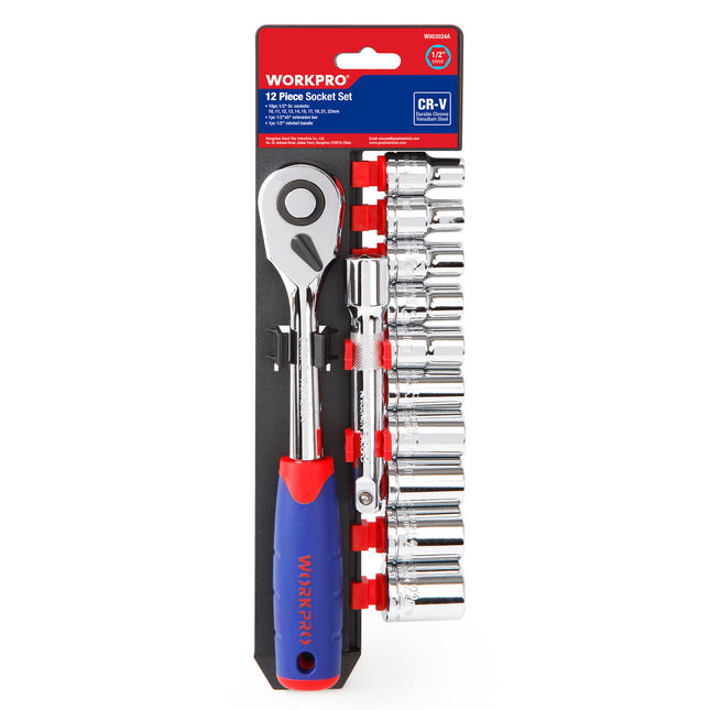 WORKPRO 12PC 1/2" Drive Socket Set