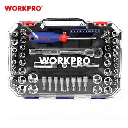  WORKPRO 63PC 1/4"+3/8" Dr. 6 Point Socket Set