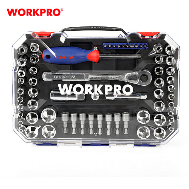  WORKPRO 63PC 1/4"+3/8" Dr. 6 Point Socket Set