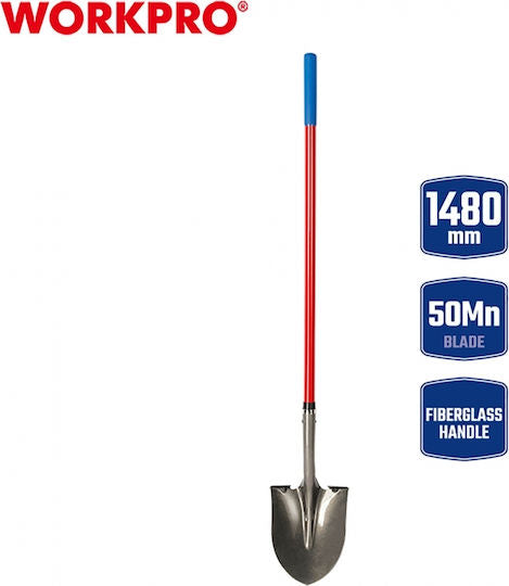 WORKPRO 1480mm Round Point Shovel with Fiberglass Long Handle