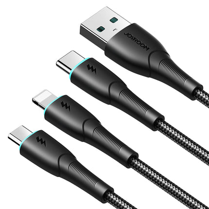SA33-1T3 Starry Series 3.5A 3-in-1 Data Cable (USB-A to Lightning+Type-C+Micro) 1.2m  with led indicator