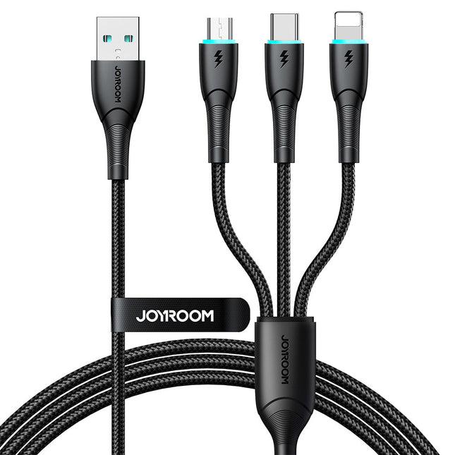 SA33-1T3 Starry Series 3.5A 3-in-1 Data Cable (USB-A to Lightning+Type-C+Micro) 1.2m  with led indicator 
