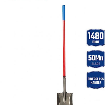 WORKPRO 1480mm Square Head Shovel with Fiberglass Long Handle