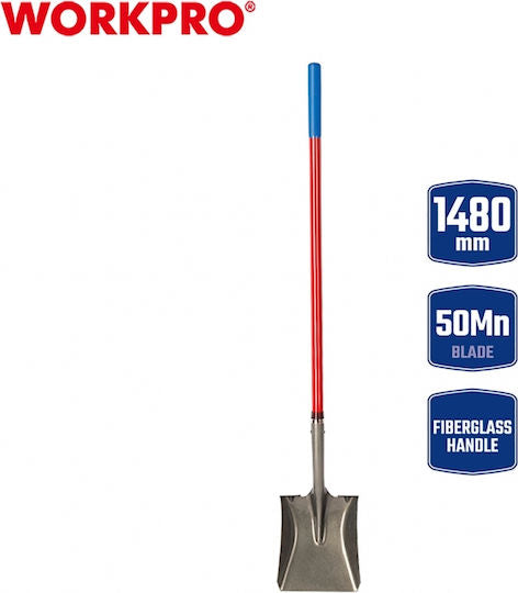 WORKPRO 1480mm Square Head Shovel with Fiberglass Long Handle