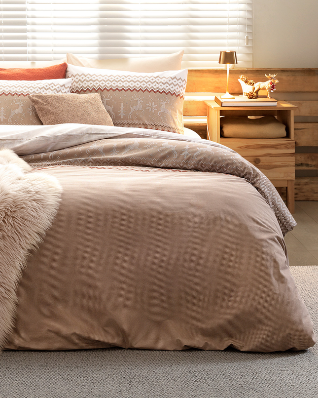 Manchot Single Beige Ranforce Printed Duvet Cover Set