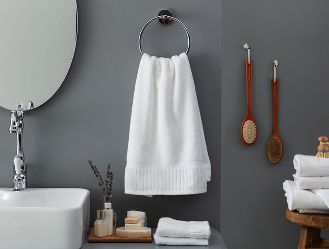 Hotel Collection Piano Dobby Face Towel White 100% Cotton