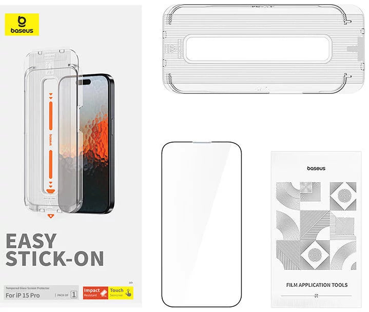 Baseus Sapphire Series Tempered Glass Screen Protector for iPhone 15, 15 Pro, and 15 Plus - 0.3mm Ultra-Thin - 9H Hardness Sapphire Coating - Full Coverage Shatter-Proof Design - Includes Precision Installation Kit Baseus Sapphire Series Tempered Glass Screen Protector for iPhone 15, 15 Pro, and 15 Plus - 0.3mm Ultra-Thin - 9H Hardness Sapphire Coating - Full Coverage Shatter-Proof Design - Includes Precision Installation Kit