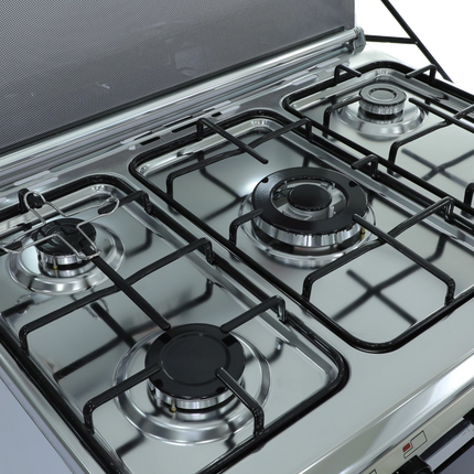 10.23.40.0006NaraNara Gas Cooker 80 cm Double Glass Black Door Glossy Stainless Steel Wide Enameled Iron Grids