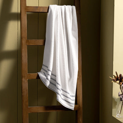 Fanya 100% Cotton Bath Towel White/Blue Luxury