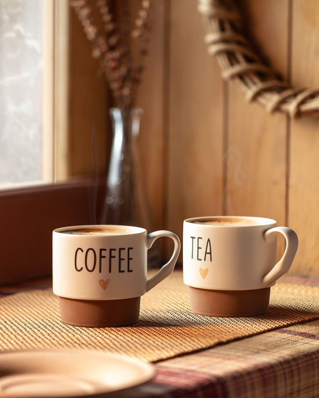 Natural Beige Ceramic Mug Set - 2 Piece Coffee Cup Collection