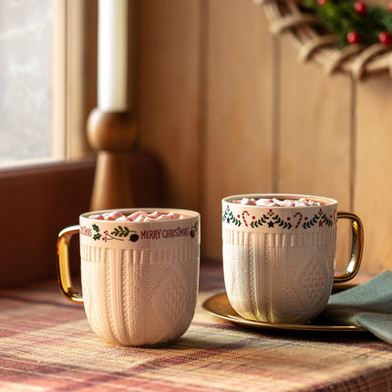 Joie 2-Piece White Mug Set with Gold Detailing