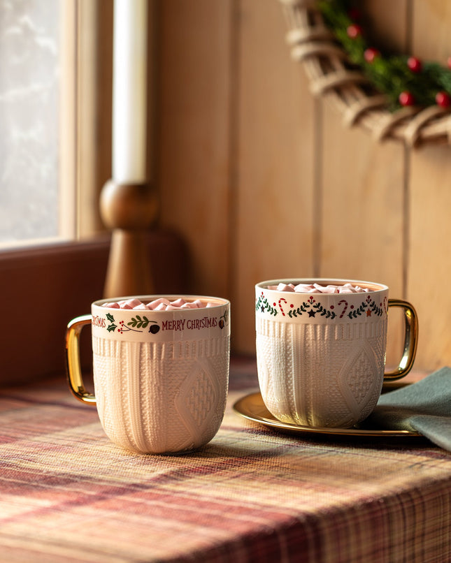 Joie 2-Piece White Mug Set with Gold Detailing