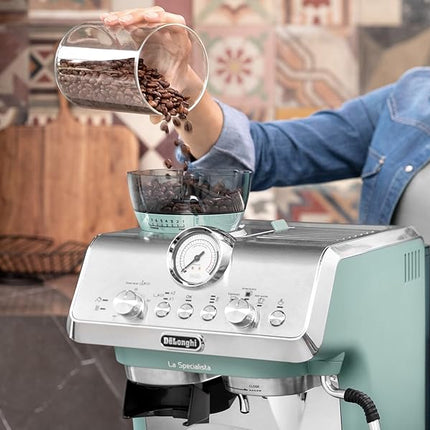 10.12.24.0024DelonghiDe'Longhi La Specialista Arte EC9155.GR, Barista Pump Espresso Machine, Bean to Cup Coffee and Cappuccino Maker, 8 Grinding Settings, MyLatte Art Frothing Wand, 1550W, Green