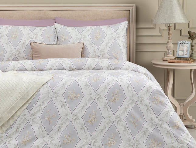 Cadre Double Ranforce Cotton Bedding Set - Plum