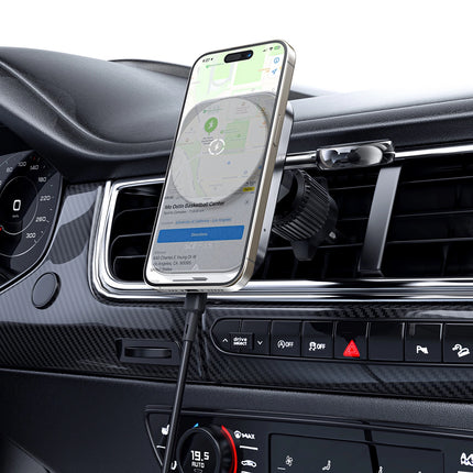 Acefast D18 Magnetic Wireless Car Charger 15W, MagSafe Compatible Fast Charging, 360° Rotation Auto-Alignment Phone Holder for Air Vent - Black