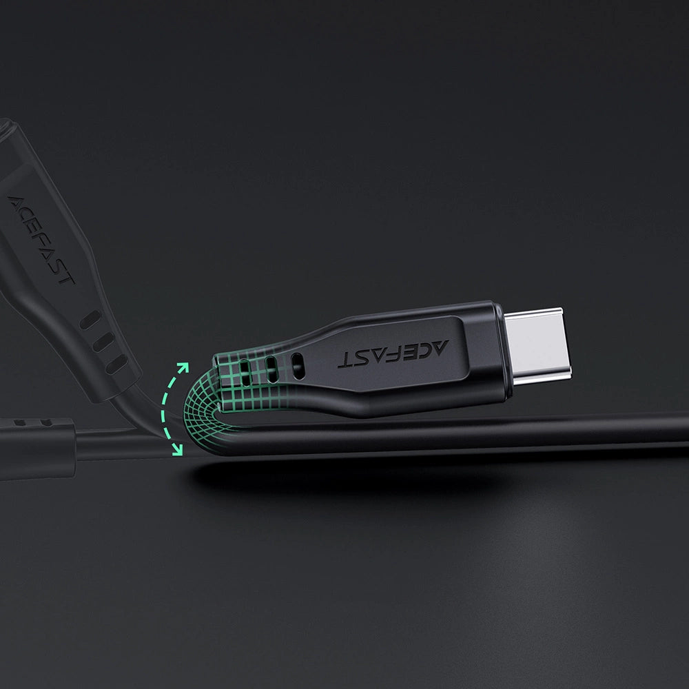 كابل شحن سريع أيس فاست (Acefast C3-01) معتمد من أبل (MFi) من USB-C إلى Lightning، بقوة 30 واط، مصنوع من سبائك الزنك والنايلون المجدول بطول 1.2 متر - متوفر باللونين الأبيض والأسود