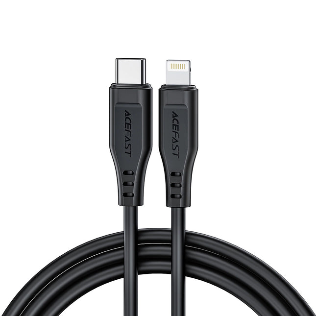 كابل شحن سريع أيس فاست (Acefast C3-01) معتمد من أبل (MFi) من USB-C إلى Lightning، بقوة 30 واط، مصنوع من سبائك الزنك والنايلون المجدول بطول 1.2 متر - متوفر باللونين الأبيض والأسود