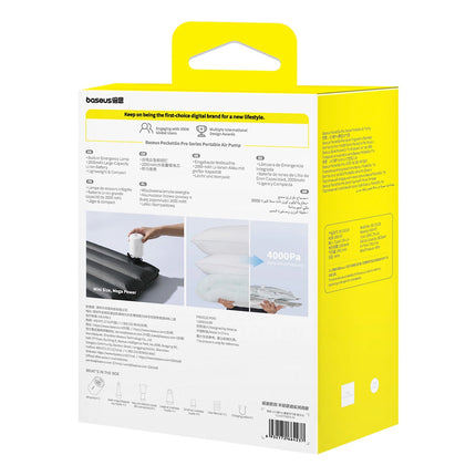 مضخة باسوس بوكيت جو برو (Baseus PocketGo Pro) المحمولة - شحن وتفريغ الهواء - كشاف LED مدمج - للسفر والتخييم - منفذ شحن USB-C