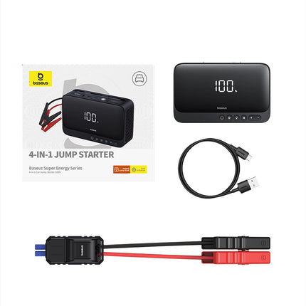 Baseus Super Energy Air Car Jump Starter 4-in-1 Kit - 600A Peak Current - 6000mAh Power Bank - Built-in Air Compressor - Emergency Flashlight