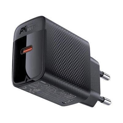 Acefast A82 GaN PD 20W Fast Wall Charger, USB-C Power Delivery, High-Efficiency Compact Adapter & Safety Protection - Black (EU Plug)