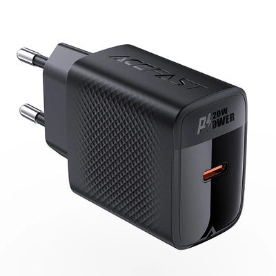 Acefast A82 GaN PD 20W Fast Wall Charger, USB-C Power Delivery, High-Efficiency Compact Adapter & Safety Protection - Black (EU Plug)