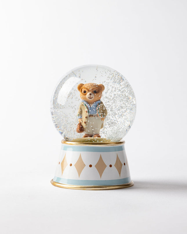 Bonny Bear Water Globe - Beige & Blue Snow Globe Decor