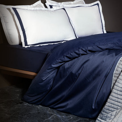 Jeanne King Satin Duvet Cover Set Navy White Border