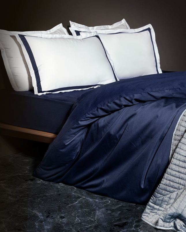 Jeanne King Satin Duvet Cover Set Navy White Border