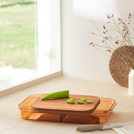 Eolya Wooden Cutting Board with Integrated Bowl - Amber