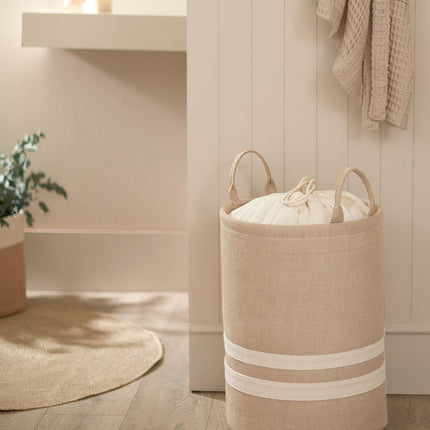Eva Beige Laundry Basket with Drawstring & Handle