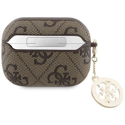 كفر سماعات أيربودز 4 من جيس (Guess) بنقشة 4G مع شعار معدني كلاسيكي - أسود وبني