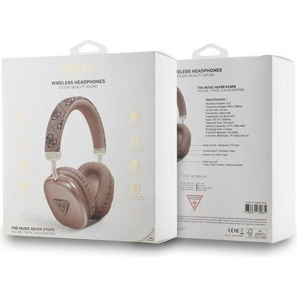 سماعات جيس (Guess) لاسلكية جلد PU مع شعار المثلث - زهري وبني