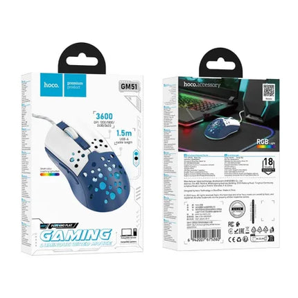 HOCO GM51 Sky Luminous Wired Gaming Mouse White Blue
