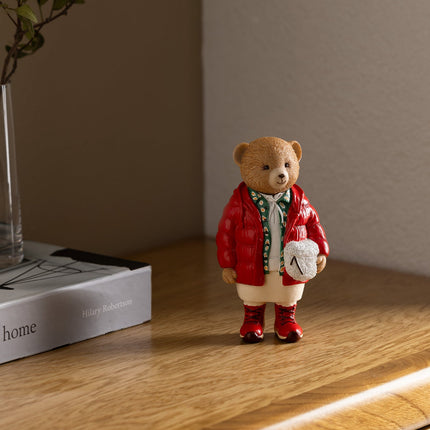 Moulin Bear Figurine in Red & Beige – Decorative Accent