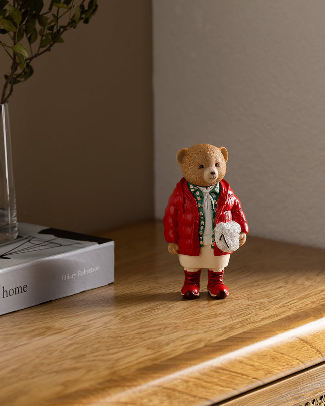 Moulin Bear Figurine in Red & Beige – Decorative Accent