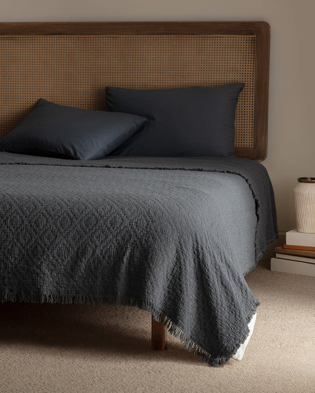 Vue Dark Gray Single Bedspread with Ethno-Modern Texture
