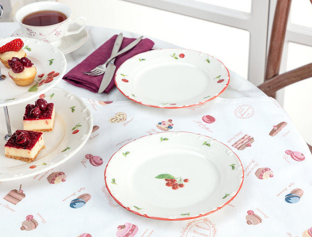 Cherry Pattern 6-Piece Dessert Plate Set - Sweet Tableware