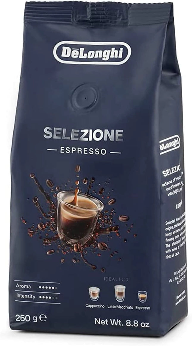 De'Longhi Selezione Espresso Coffee Beans - 250g - Medium Roast - 70% Arabica & 30% Robusta Blend - Floral & Fruity Notes with a Hint of Ginger - Model DLSC601