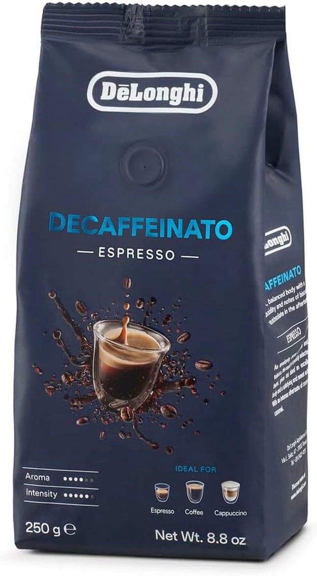 De'Longhi Decaffeinato Espresso Coffee Beans - 250g - Medium Roast - Blend of Arabica & Robusta - Rich Aroma - Caffeine Free