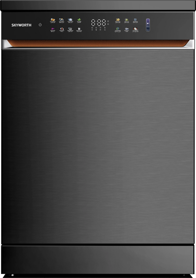 Skyworth Dishwasher - 8 Programs - ProSmart Inverter Motor - 3 Baskets - 3 Spray Arms - Touch Control - Energy Efficient Class A - Grey Finish