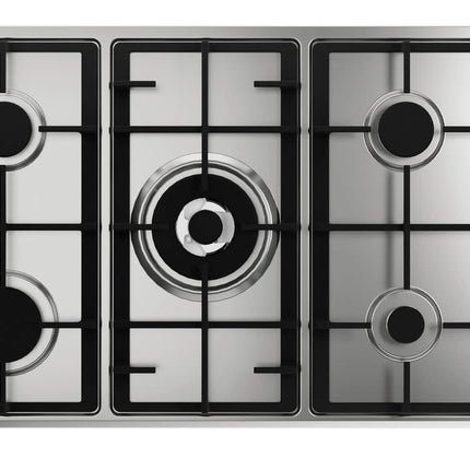 طباخ غاز مدمج (هوب) إلبا (Elba) - 90 سم - 5 شعلات - ستانلس ستيل - شعلة ووك ثلاثية - مناصب حديد سكب (Cast Iron) - صناعة إيطالية