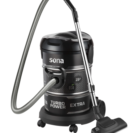 Sona Barrel Vacuum Cleaner 2400W with Air Blower Function, 25 Liter Heavy Duty Metal Tank, Multi-Filtration System - Red/Black