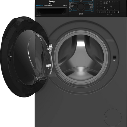 غسالة بيكو (Beko) تحميل أمامي سعة 12 كجم - لون أنتراسيت - 1400 دورة - موتور إنفرتر - 15 برنامج - تقنية SteamCure - كفاءة طاقة A(-10%)